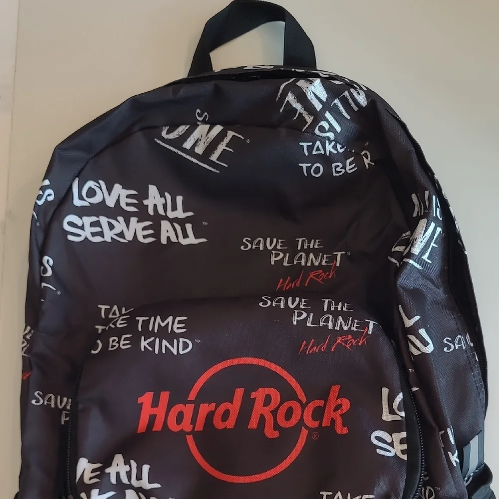 Hard Rock Graphic Backpack Logo Brand Hand Bag Adjustable Straps Bookbag Retro